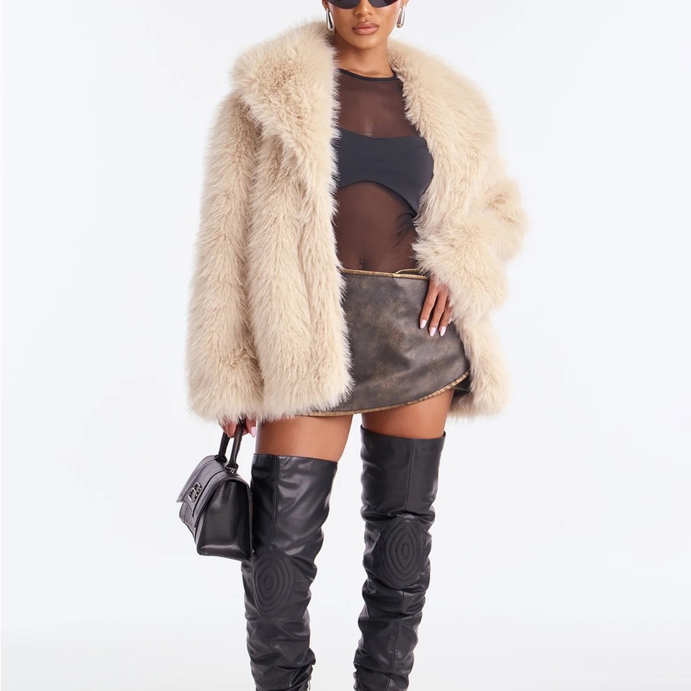 Fashion Nova Cream Teddy Jacket
